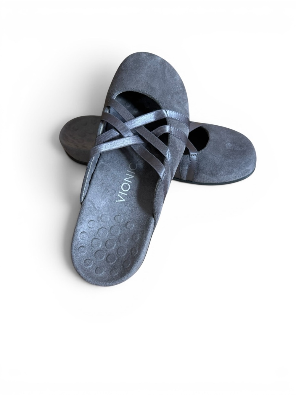 Vionic Women's Gray Claire Strappy Slip On Suede Leather Mule US 7 Comfort